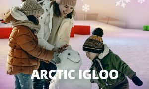 Mom & Kids Making Snowman